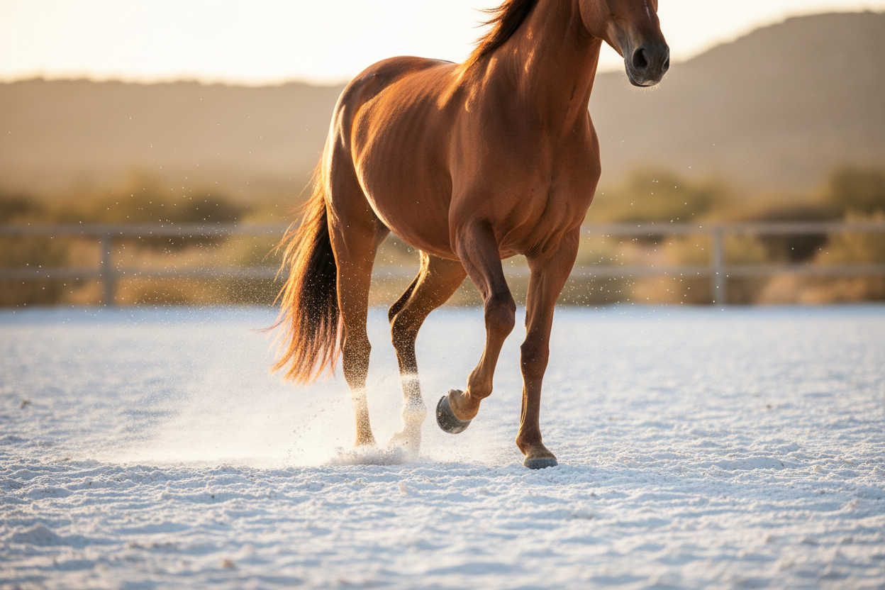 Horse on clean arena sand